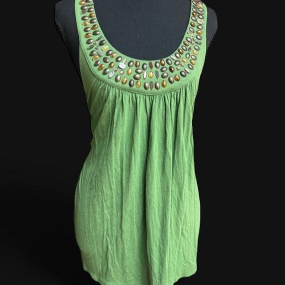 Apt 9 Green Beaded Scoop Neck Racerback Tank Top Empire Waist Blouse Large